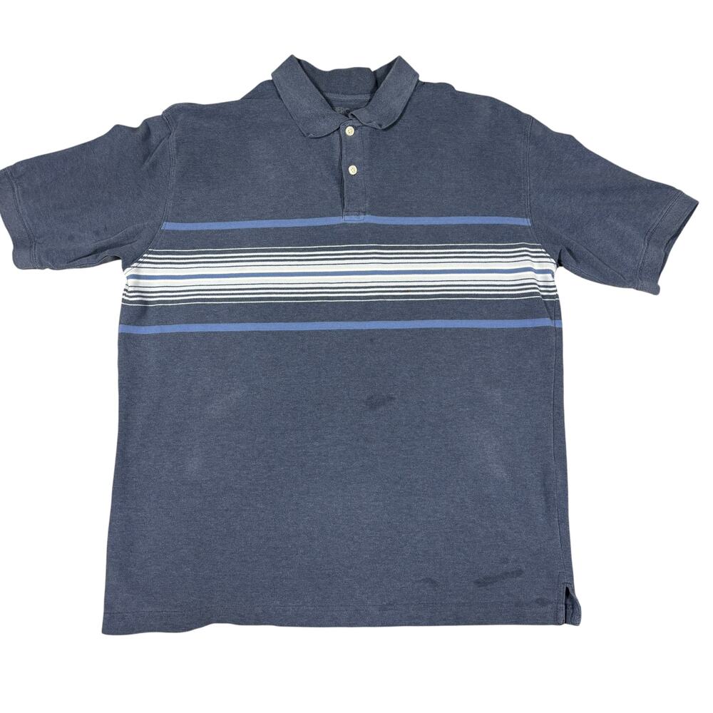 y2k 2000s style striped Cherokee polo mens large casual button up blue white